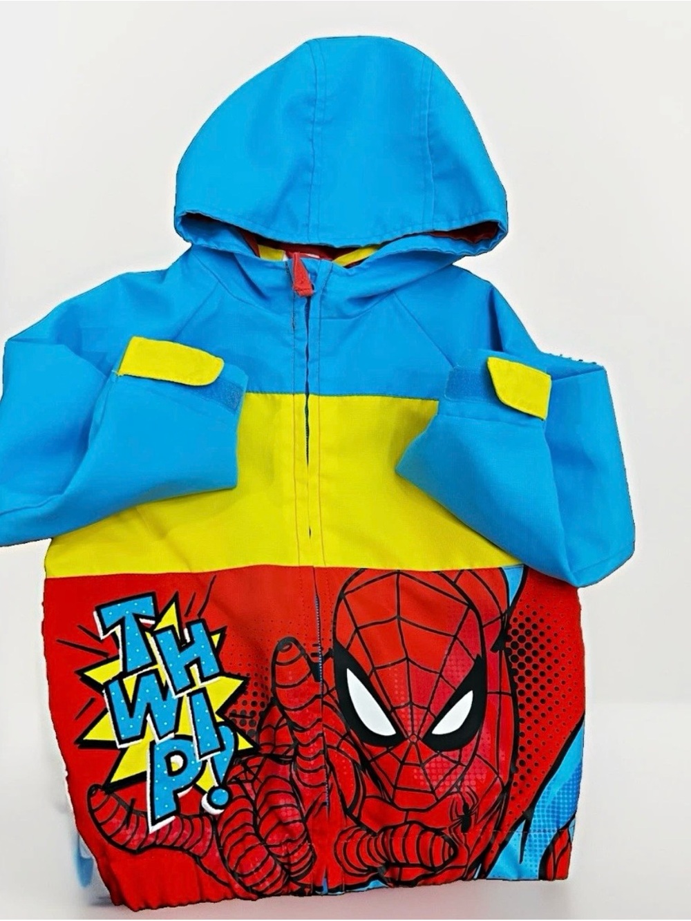 Vintage Marvel Spider-Man Blue, Yellow & Red Kids Hooded Costume Jacket 3t